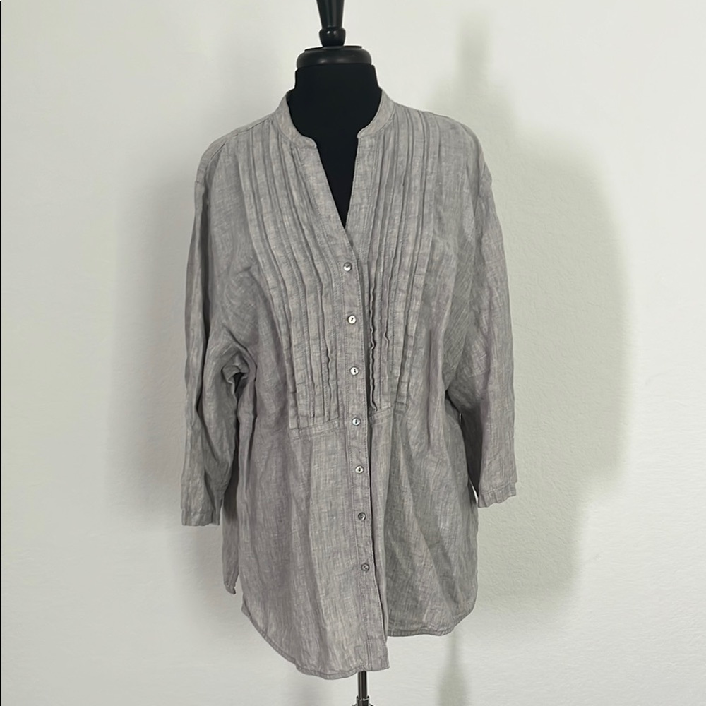 Ruby Rd Gray Linen Top - Picture 1 of 13